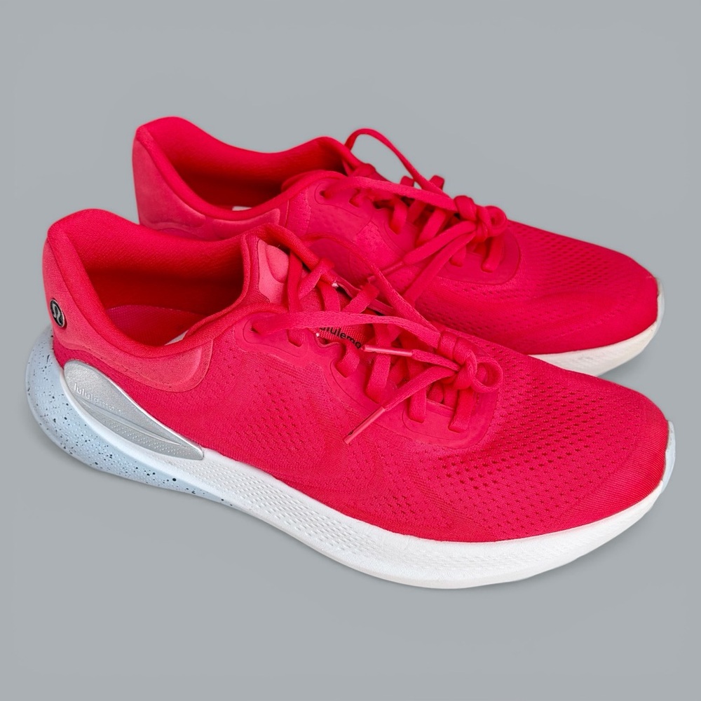 Lululemon Beyondfeel Running Shoe Women Sz 10.5 Red Glow Light Vapor Gray EUC
